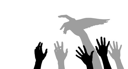 Hands casting shadow of a bird flying free.