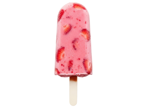 Refreshing strawberry popsicle with real fruit pieces on a wooden stick