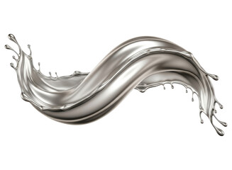 Luxurious silver liquid splash forming a graceful, flowing wave