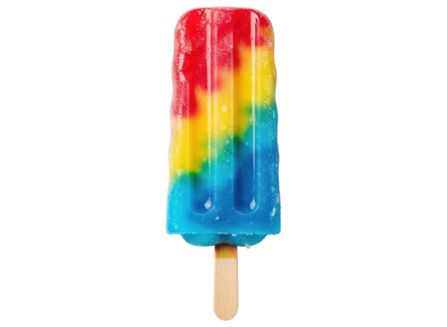Colorful rainbow popsicle on a stick, a sweet frozen treat perfect for summer
