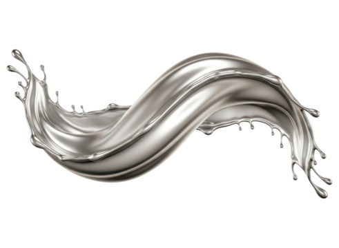 Luxurious silver liquid splash forming a graceful, flowing wave