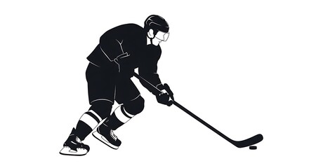 Fototapeta premium Silhouette of a hockey player in action on the ice.