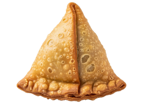 Golden fried indian samosa, a popular savory snack, ready to eat