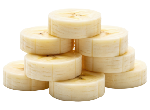 Delicious stack of fresh ripe banana slices, perfect for a healthy fruit snack.