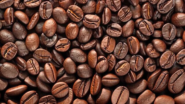 Aromatic Roasted Coffee Beans: A close-up view of roasted coffee beans showcasing their rich colors, textures, and enticing aroma, ready to brew a perfect cup.