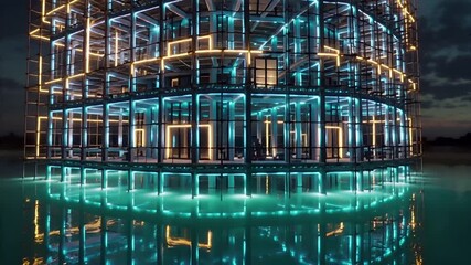 futuristic building construction digital art glowing scaffolding and dynamic architectural design | architecture, technology, futurism, city, design theme - Powered by Adobe