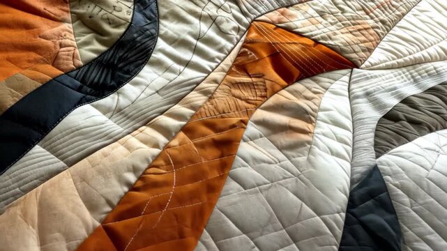 Textile Patchwork Quilt : a striking patchwork quilt, its intricate design showcasing a captivating blend of textures, hues, and artistic quilting.