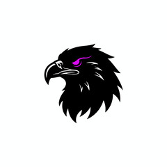 Obraz premium Minimalist Silhouette Eagle Head Mascot with Glowing Purple Eye Graphic Illustration
