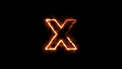 Glowing orange letter X outlined in fire and smoke against a black background alphabet flame ©  Fluxora