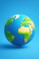 Fototapeta premium Glossy 3D world sphere on electric blue symbolizing international business strategy seamless global collaboration and cross border partnerships with modern premium styling and confident energy