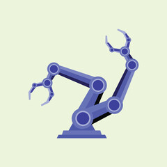Blue robotic arms illustration symbolizing industrial automation, precision technology, and modern engineering innovation on a light green background.