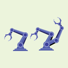 Blue robotic arms illustration symbolizing industrial automation, precision technology, and modern engineering innovation on a light green background.
