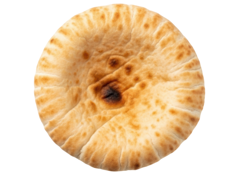 Freshly baked round pita bread with a golden brown crust, perfect for mediterranean cuisine. - Powered by Adobe