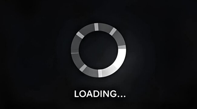 Loading screen with a silver circular progress bar on a dark background