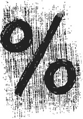 Percent sign sketch hand drawn with rough textured grunge lines — stock vector