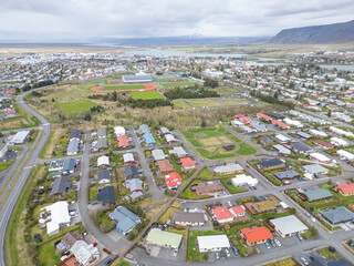 Fototapeta premium aerial view of town of Selfoss in Iceland