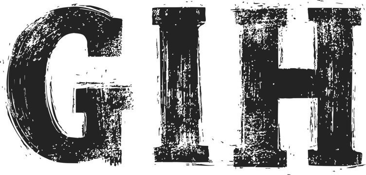 Grunge letters G, I, H, sketch hand drawn distressed bold font &mdash; stock vector