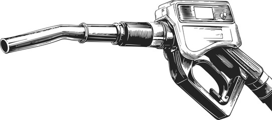 Fuel nozzle sketch, hand drawn vector illustration of gas pump handle with detailed line art — stock vector