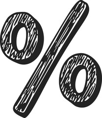 Percent sign sketch hand drawn style bold black outline isolated — stock vector