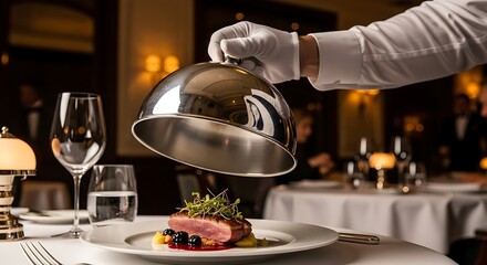 Exquisite dining experience unveiling fine gourmet dish with elegance