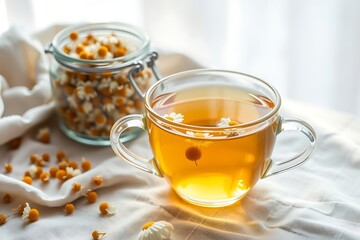 Generative AI Chamomile tea infusion with dried flowers and brew