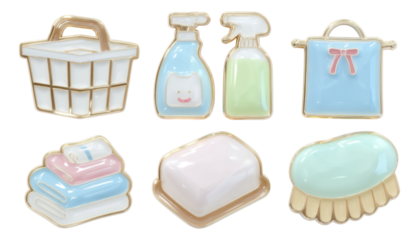 Colorful Cleaning Icons Set on Transparent Background for Creative Projects