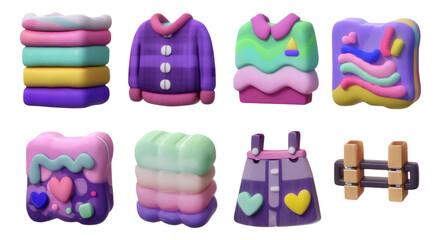 Colorful Collection of Isolated Artistic Objects with Unique Shapes and Styles