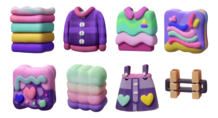 Colorful Collection of Isolated Artistic Objects with Unique Shapes and Styles