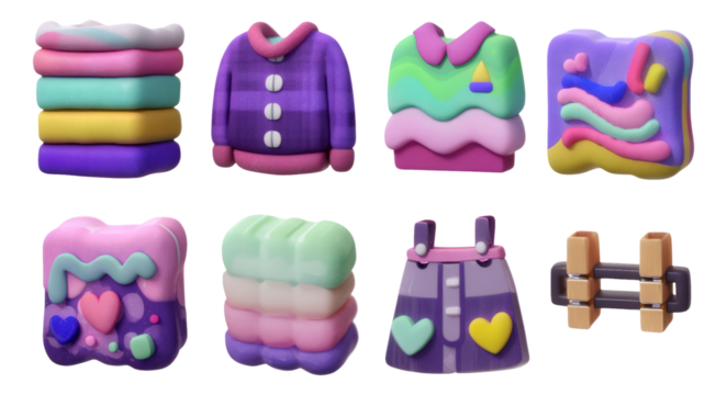 Colorful Collection of Isolated Artistic Objects with Unique Shapes and Styles