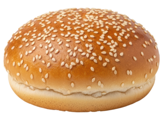 Golden brown hamburger bun with white sesame seeds, a staple for delicious burgers