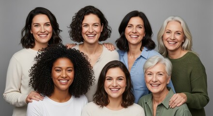 Portrait of a multi-generational and multi-ethnic group of women smiling together in a display of unity and community