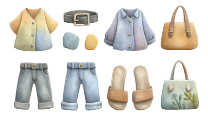 Colorful Collection of Isolated Clothing Items and Accessories on Transparent Background