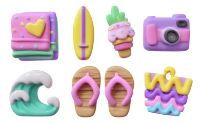 Colorful Collection of Beach-Themed Icons in Playful Style and Design