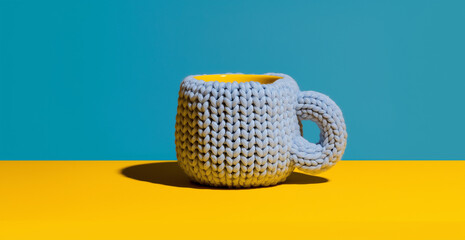 Cozy knitted mug for wellness branding, warm drink ads and soft lifestyle visuals