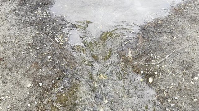 Water stream flowing through soil and pebbles. iver, texture, small, thaw, creek, natural, pattern, running, flow, nature, shallow, environmental, earth, riverbank, detail, abstract, eco, environment