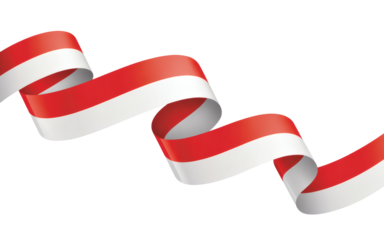 A vibrant vector illustration of a flowing, wavy ribbon in the distinct red and white colors of the Monaco flag, evoking movement and celebration