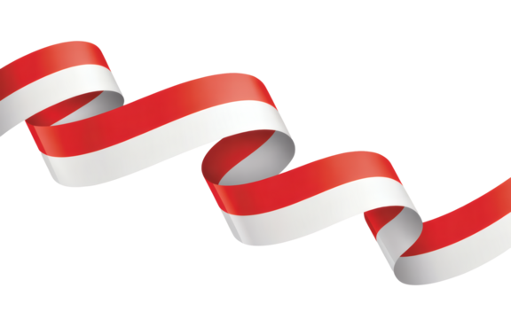A vibrant vector illustration of a flowing, wavy ribbon in the distinct red and white colors of the Monaco flag, evoking movement and celebration