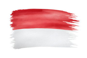 A watercolor brush stroke style painting depicting the bold red and white colors of the Monaco flag, offering an artistic and textured representation on transparent background
