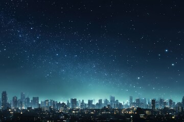 Fototapeta premium Expansive urban skyline beneath a starry night sky illuminated by city lights and celestial beauty evoking a sense of wonder and exploration captured with clarity