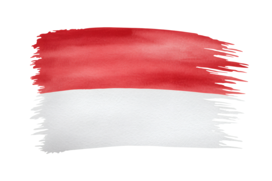 A watercolor brush stroke style painting depicting the bold red and white colors of the Monaco flag, offering an artistic and textured representation on transparent background