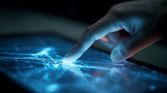 Finger touching tablet screen