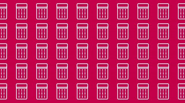 Many calculators on red background, patterned. Suitable for finance, accounting, education, or mathematical concepts in design projects or presentations.