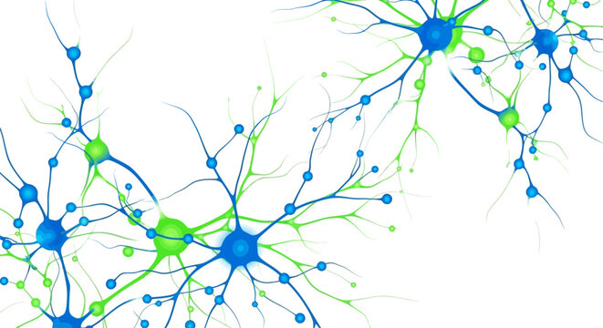 Abstract Blue and Green Neuron Network Illustration on White