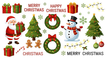 Collection of colorful Christmas design elements for holiday celebration decoration