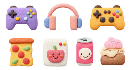 Fototapeta premium Playful Collection of Colorful Cartoon-Inspired Objects on Transparent Background
