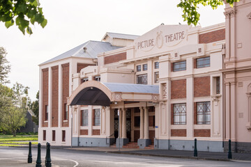 Historic Picture Theatre building in Camperdown, Victoria, Australia. This heritage cinema is a notable cultural landmark in the regional town.