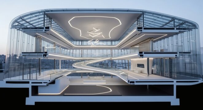Modern Luxury Building Architectural Cutaway - Futuristic Interior Design