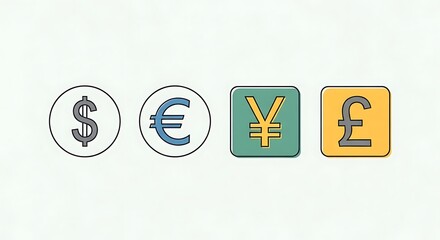 Currency Symbols Dollar Euro Yen Pound Icons.