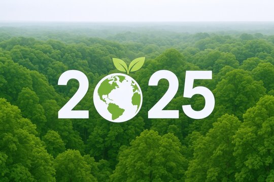 Green Initiative 2025: Ecological Preservation and Sustainability Campaign with Earth Globe and Lush Forest Canopy