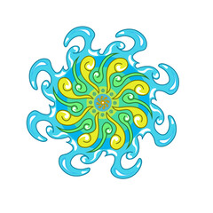 Abstract blue and green mandala with wave pattern design